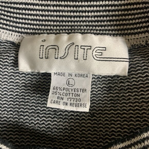 Insite Vintage Gray Striped Sweatshirt Large Made In Korea 80s Minimal Retro - Picture 3 of 3